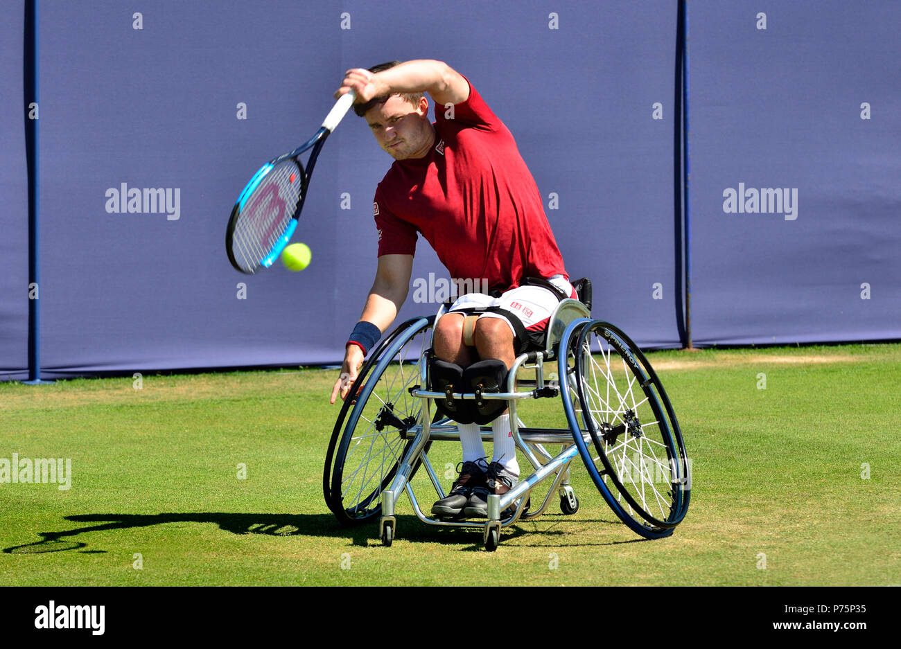 Gordon Reid (GO) jouer dans un match de tennis en fauteuil roulant de démonstration au cours de la Nature Valley International, 29 juin 2018 Eastbourne Banque D'Images