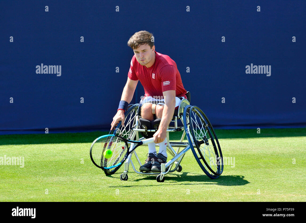 Gordon Reid (GO) jouer dans un match de tennis en fauteuil roulant de démonstration au cours de la Nature Valley International, 29 juin 2018 Eastbourne Banque D'Images