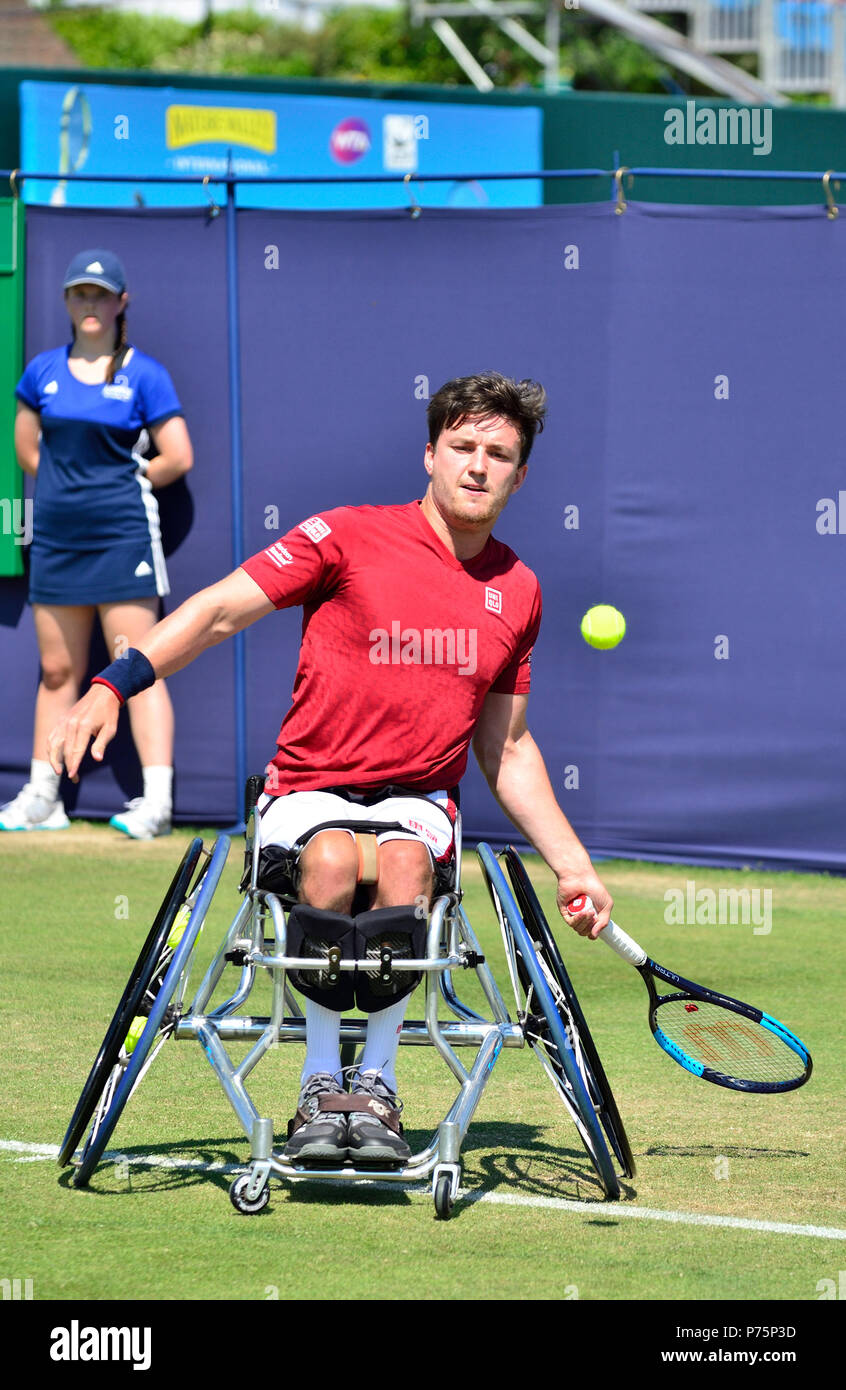 Gordon Reid (GO) jouer dans un match de tennis en fauteuil roulant de démonstration au cours de la Nature Valley International, 29 juin 2018 Eastbourne Banque D'Images
