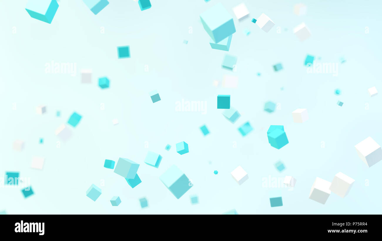 Cubes de bleu et blanc, le rendu 3D flottant Banque D'Images