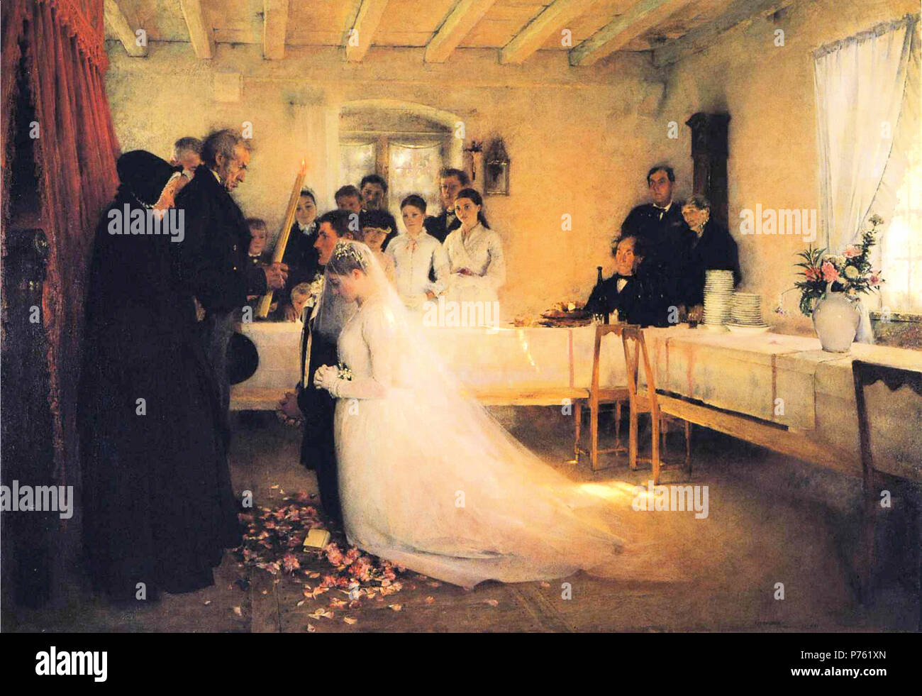 Anglais : Bénédiction de la jeune couple avant le mariage . Entre 1880 et 1881 176 Pascal Dagnan-Bouveret - Bénédiction du jeune couple avant le mariage Banque D'Images
