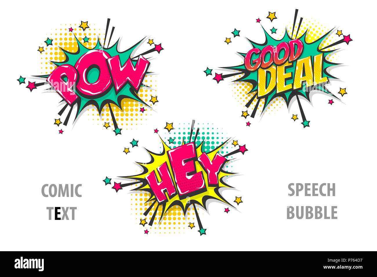 Définir le texte de la bande dessinée bulle pow, hé Illustration de Vecteur Définir le texte de la bande dessinée bulle pow, hé Illustration de Vecteur