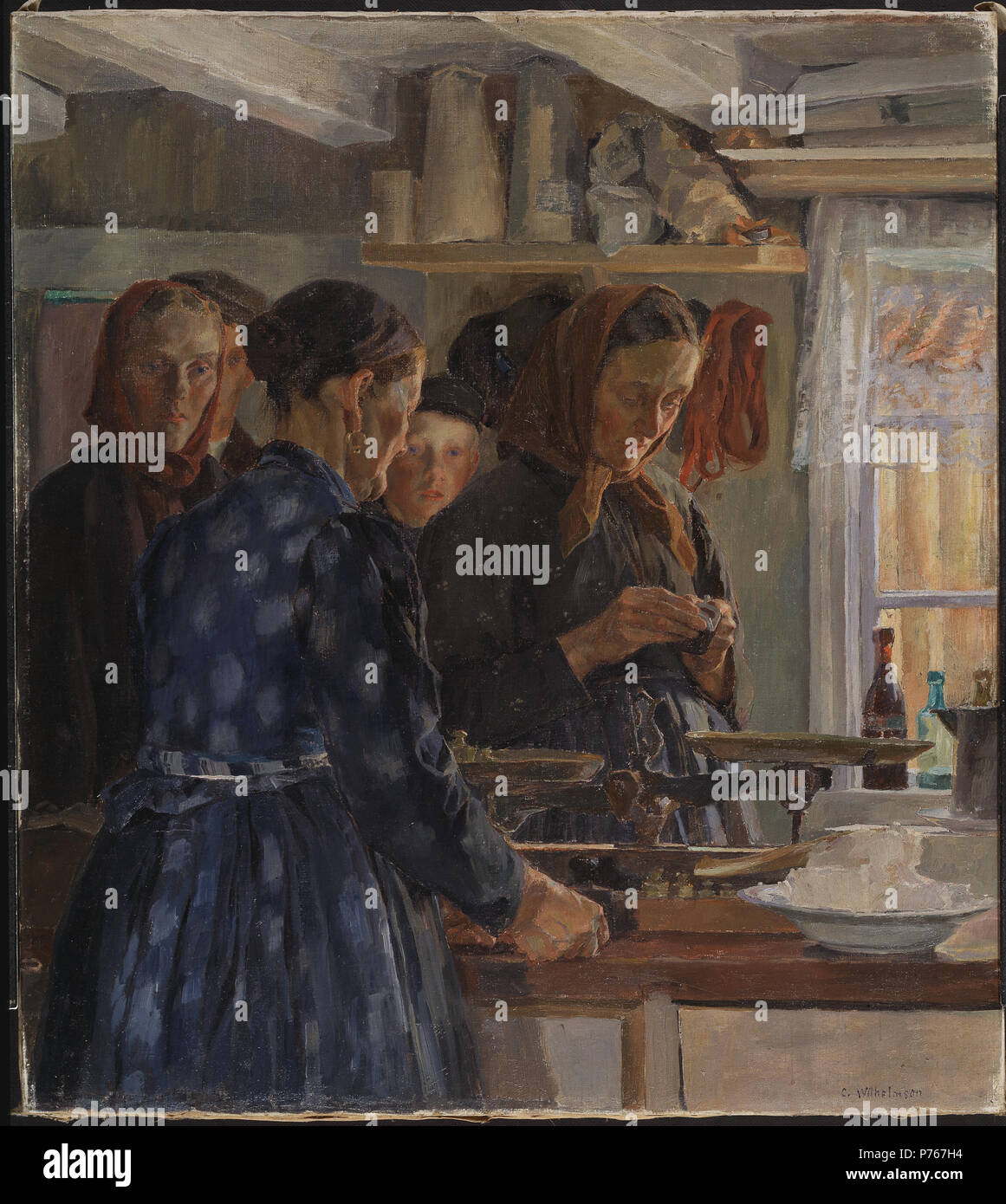 . Anglais : Le magasin du village Svenska : J'byhandeln 1896 221 L'épicerie du village (Carl Wilhelmson) - Nationalmuseum - 18909 Banque D'Images