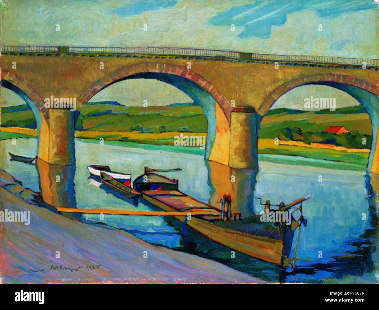 . Le pont à Remich . Anglais : peinture post-impressionniste . 192541 Klopp Pont à Remich 1925 Banque D'Images