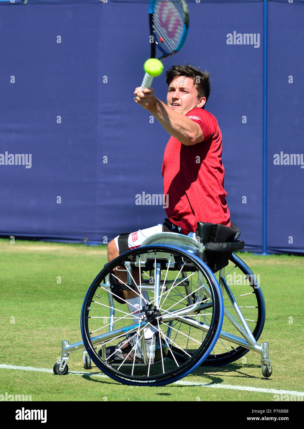 Gordon Reid (GO) jouer dans un match de tennis en fauteuil roulant de démonstration au cours de la Nature Valley International, 29 juin 2018 Eastbourne Banque D'Images