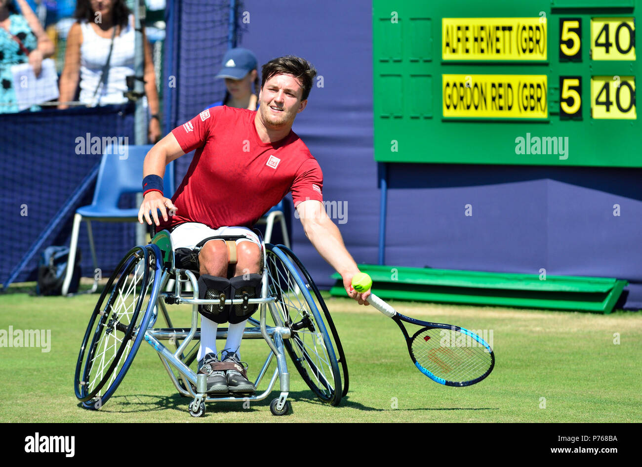 Gordon Reid (GO) jouer dans un match de tennis en fauteuil roulant de démonstration au cours de la Nature Valley International, 29 juin 2018 Eastbourne Banque D'Images