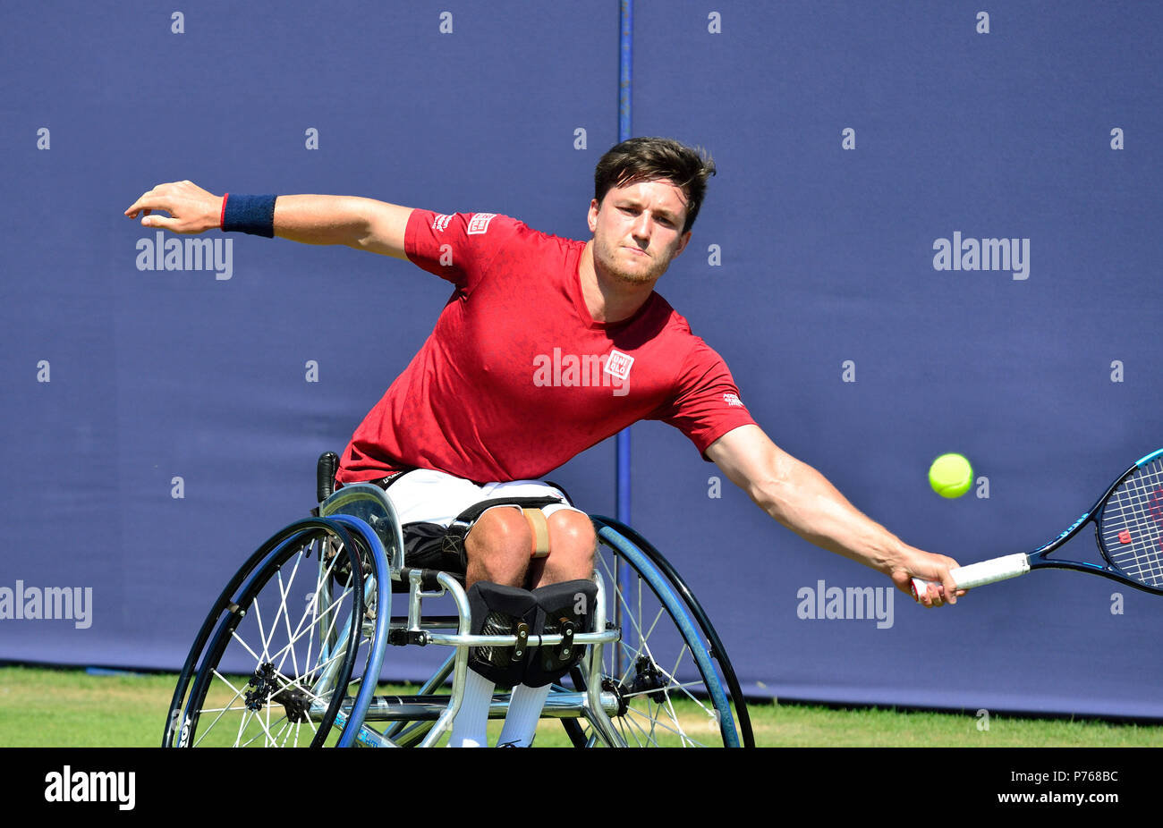 Gordon Reid (GO) jouer dans un match de tennis en fauteuil roulant de démonstration au cours de la Nature Valley International, 29 juin 2018 Eastbourne Banque D'Images