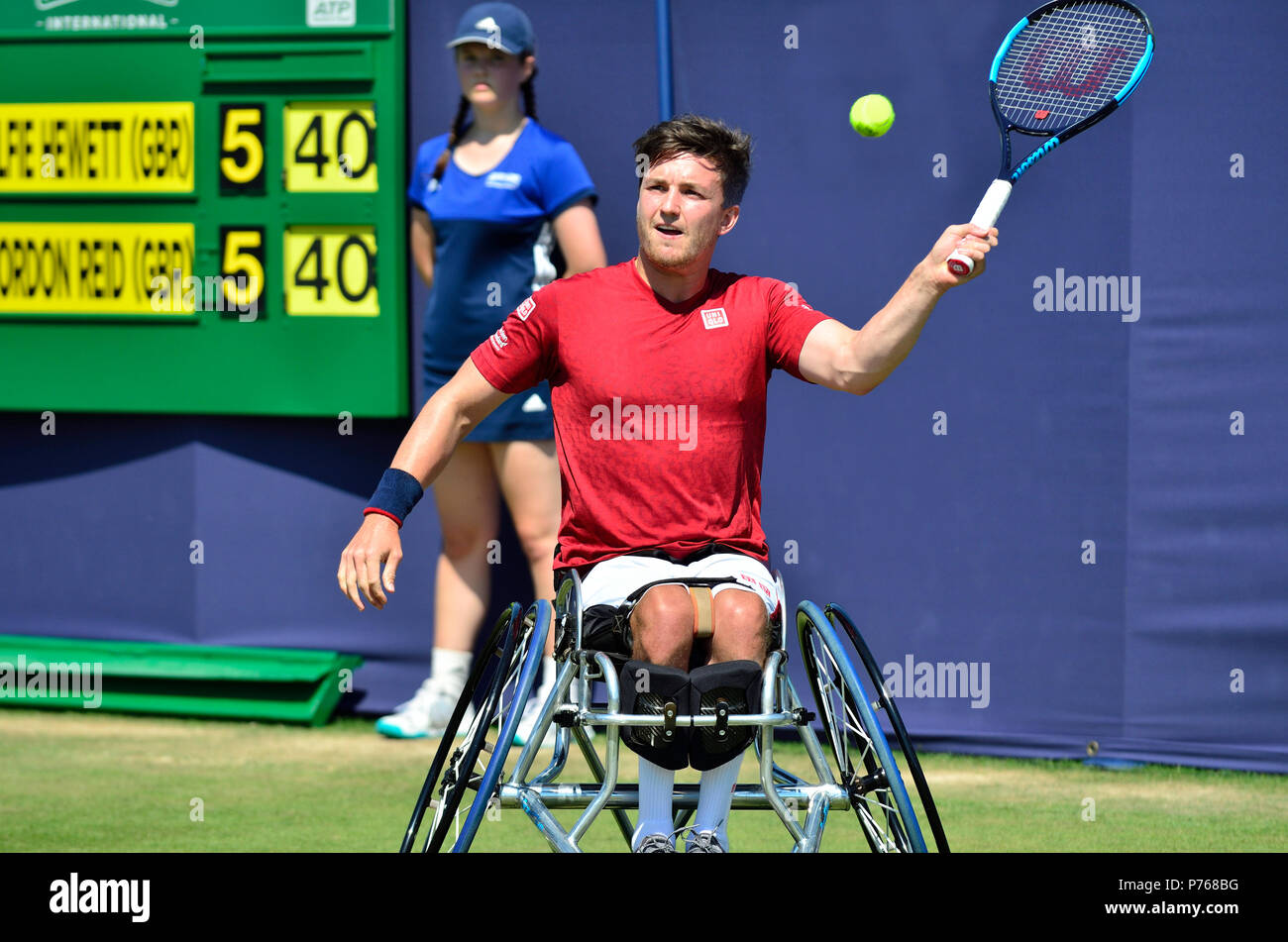 Gordon Reid (GO) jouer dans un match de tennis en fauteuil roulant de démonstration au cours de la Nature Valley International, 29 juin 2018 Eastbourne Banque D'Images