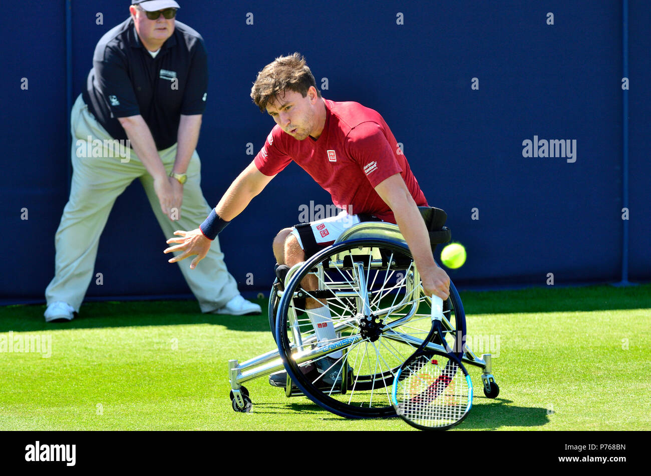 Gordon Reid (GO) jouer dans un match de tennis en fauteuil roulant de démonstration au cours de la Nature Valley International, 29 juin 2018 Eastbourne Banque D'Images