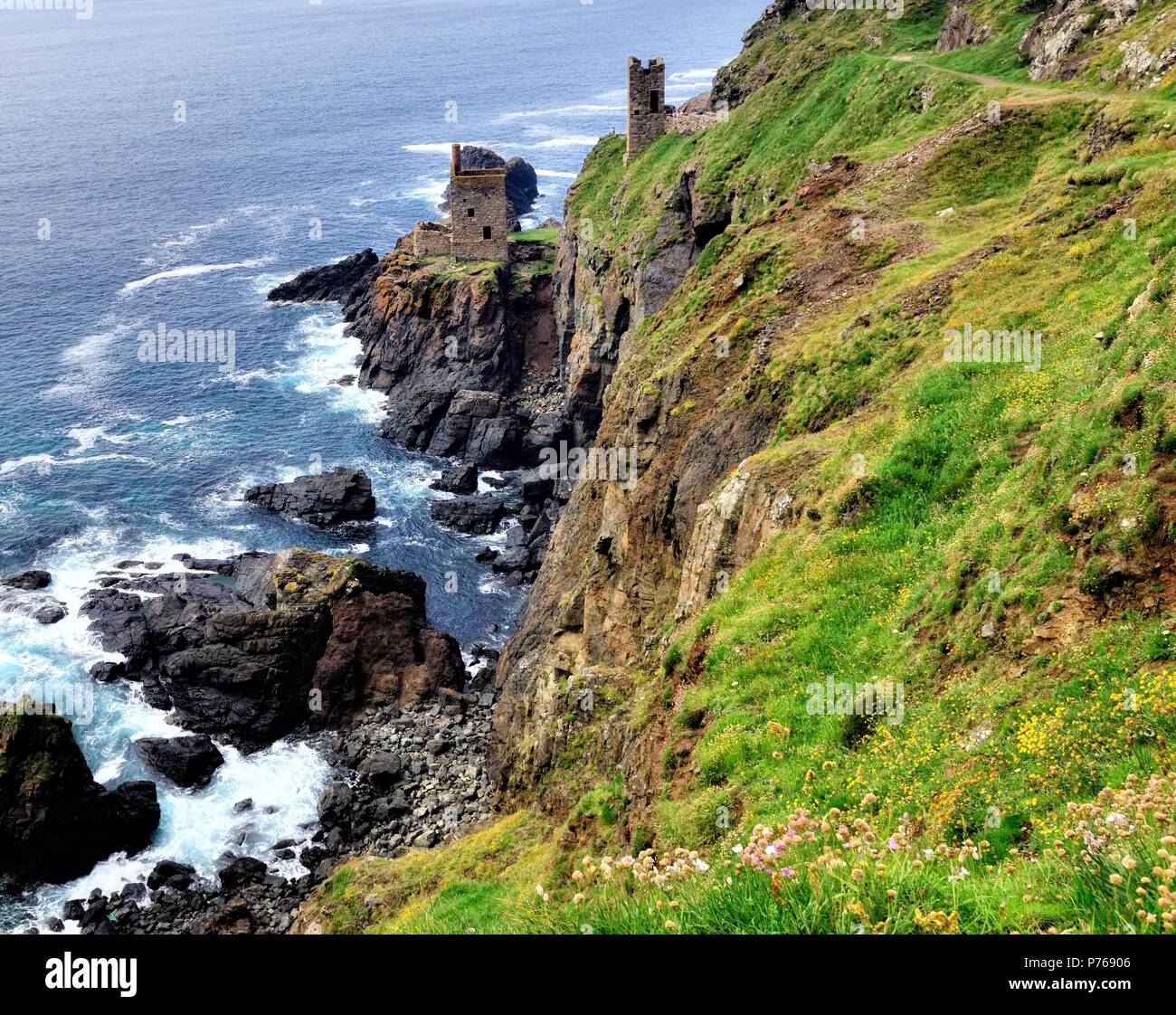 Le moteur, Botallack Couronnes maisons mines d'étain, Penwith, Cornwall, England UK Banque D'Images