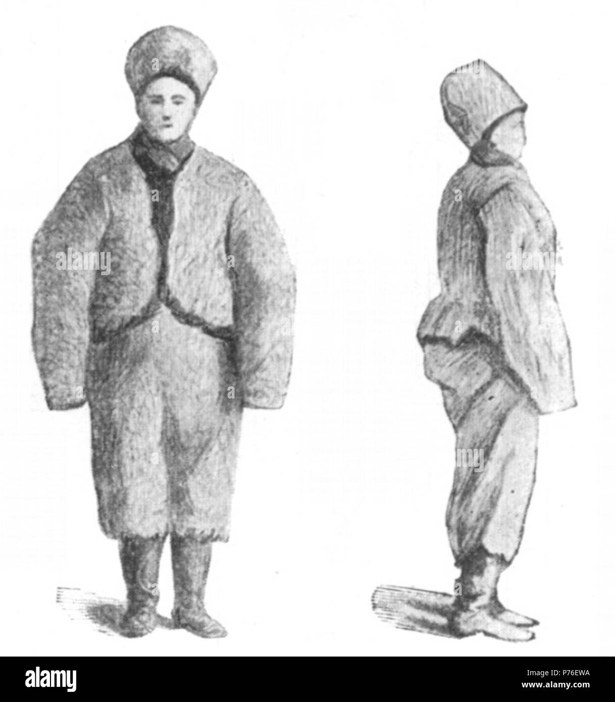 Deutsch : Originalbildunterschrift : In der Weihnachtszeit Mann verkleidetes Spinnmädchen la SLA dans umgekehrter Jacke und von Schafpelz flexible. Oberspreewald. 1876 . 1876228 Wilibald von Schulenburg029 Banque D'Images