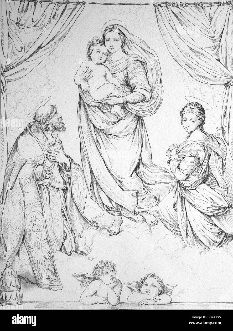 La Vierge Sixtine, aussi appelée la Madonna di San Sisto, est une peinture à l'huile par l'artiste italien Raphael Sanzio, numérique l'amélioration de la reproduction de l'original d'imprimer à partir de l'année 1881 Banque D'Images