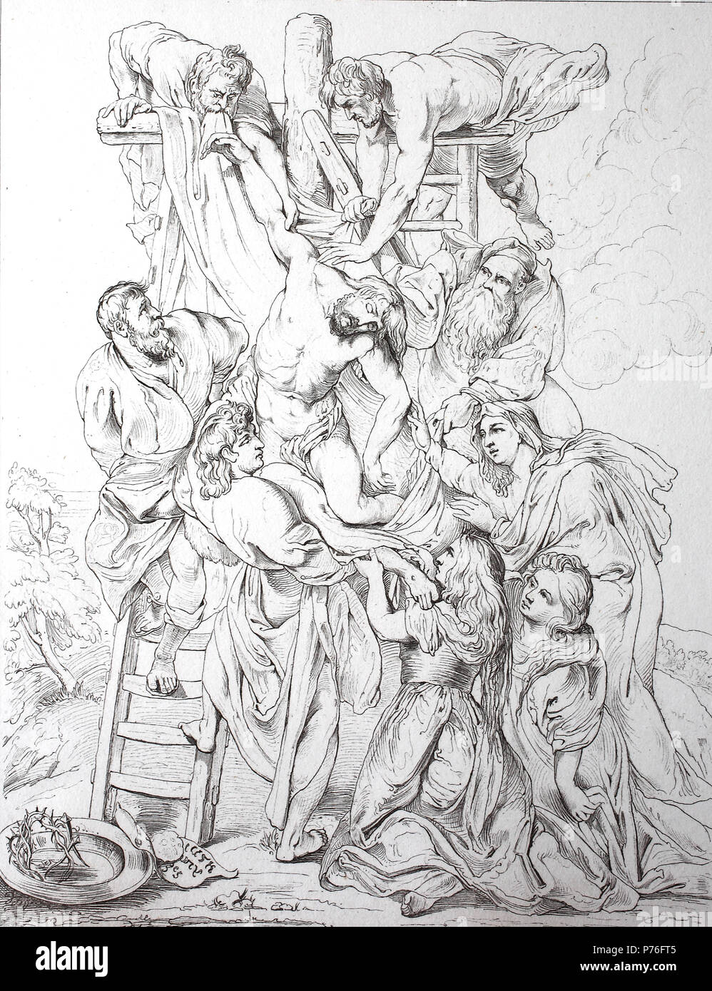 Jésus Christ, Descente de croix par Peter Paul Rubens, l'amélioration numérique reproduction d'une estampe originale de l'année 1881 Banque D'Images