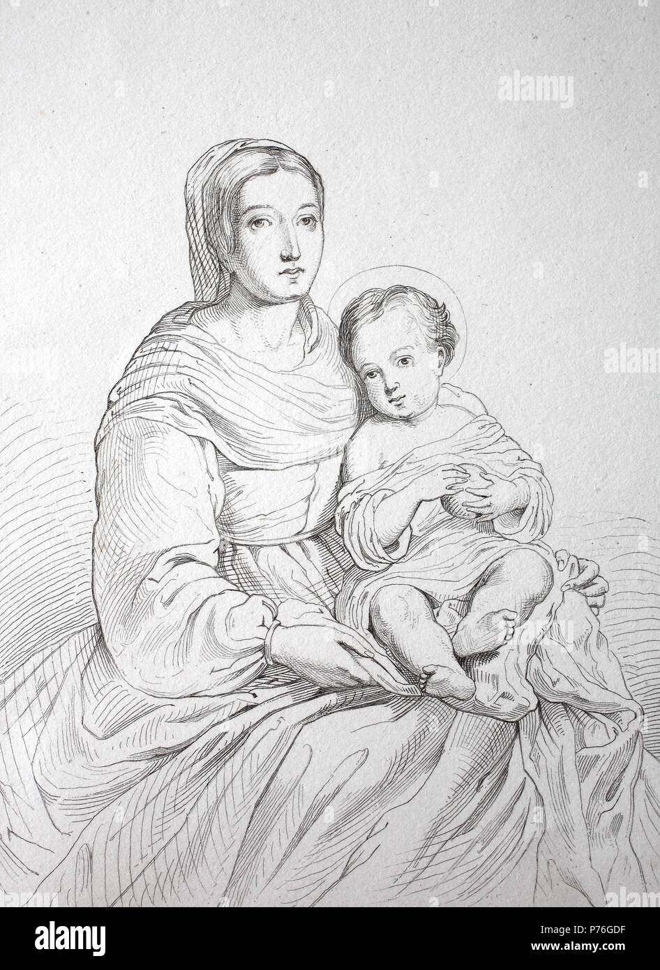 Marie avec l'enfant Jésus Christ, faites par Murillo, amélioration numérique reproduction d'une estampe originale de l'année 1881 Banque D'Images