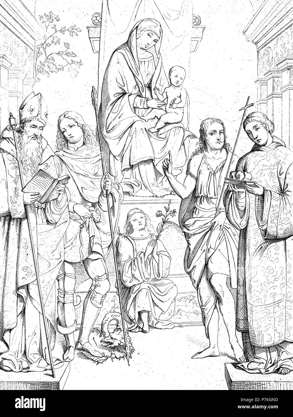 Madonna avec les saints, l'amélioration numérique reproduction d'une estampe originale de l'année 1881 Banque D'Images