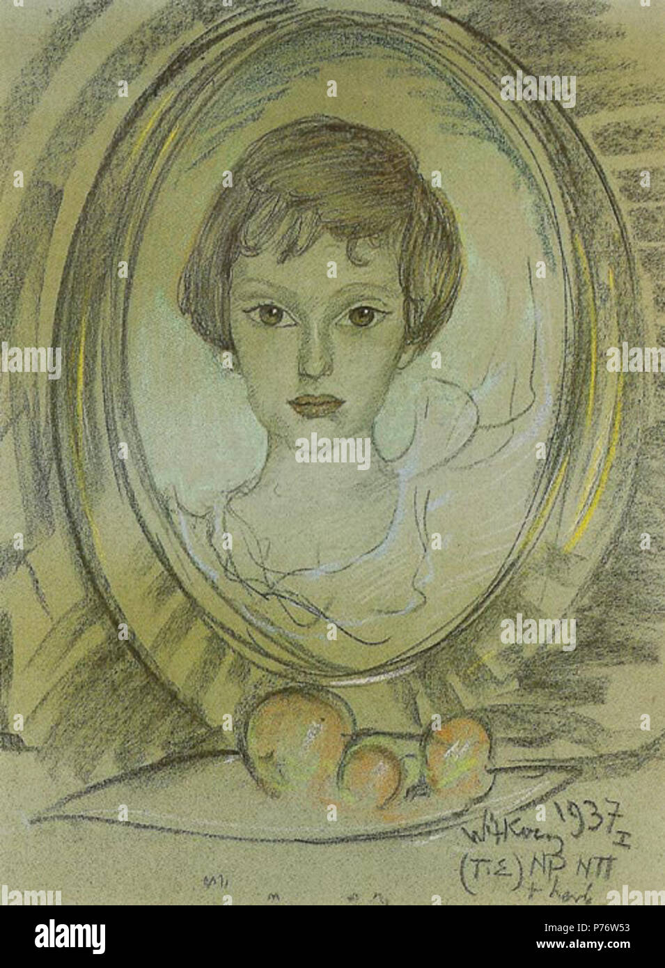 Polski : 'Portret Ireny Raciborskiej', 1937, pastel Je na papierze, 63 x 48 cm, Muzeum Pomorza, rodkowego Supsk . Janvier 1937 4 Raciborskiej Witkacy-Portret Ireny Banque D'Images