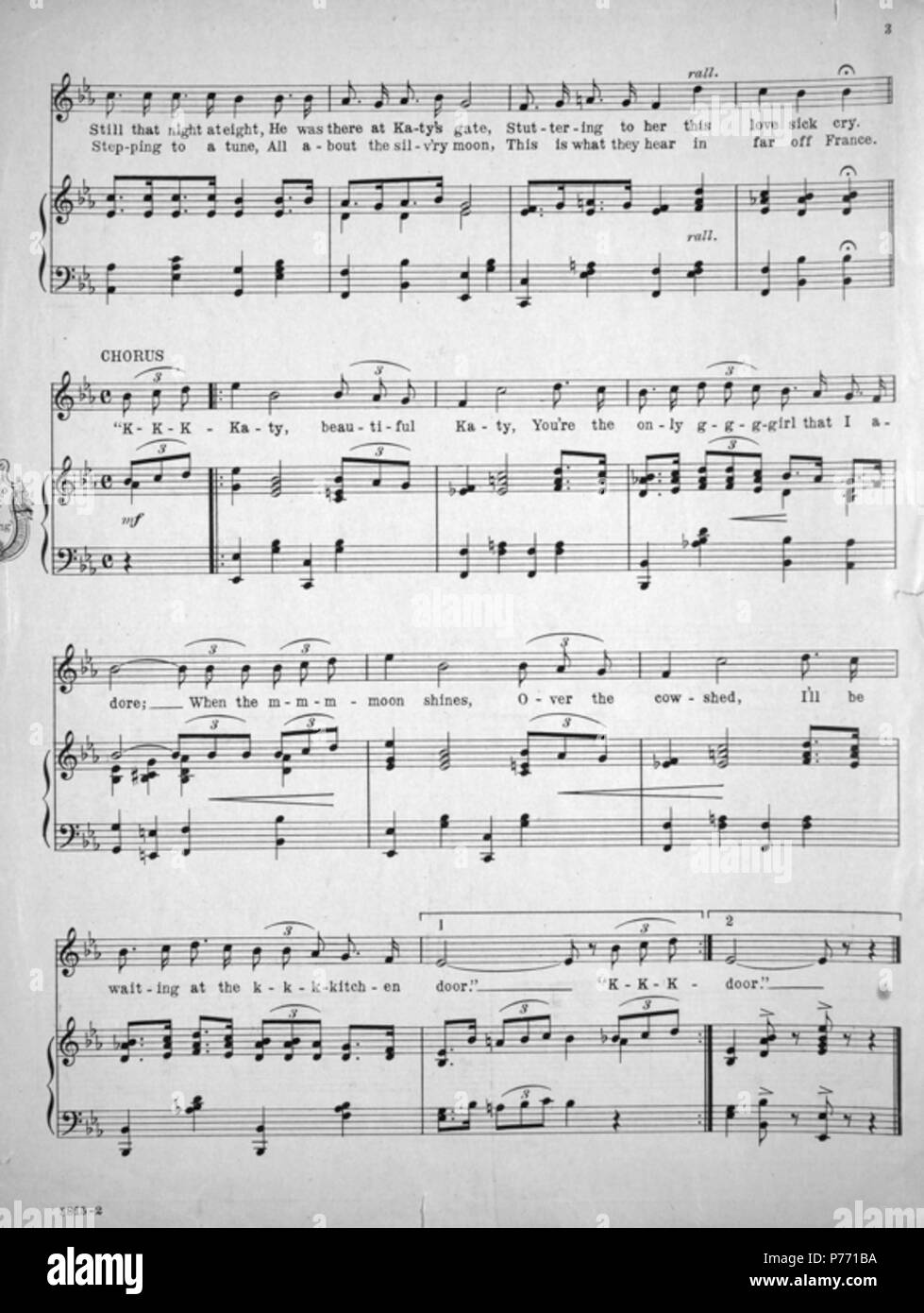 . K-K-K-Katy. composition et paroles de chanson 'K-K-K-Katy' . N/A 1 Geoffrey O'Hara - K-K-K-Katy (page 2) Banque D'Images