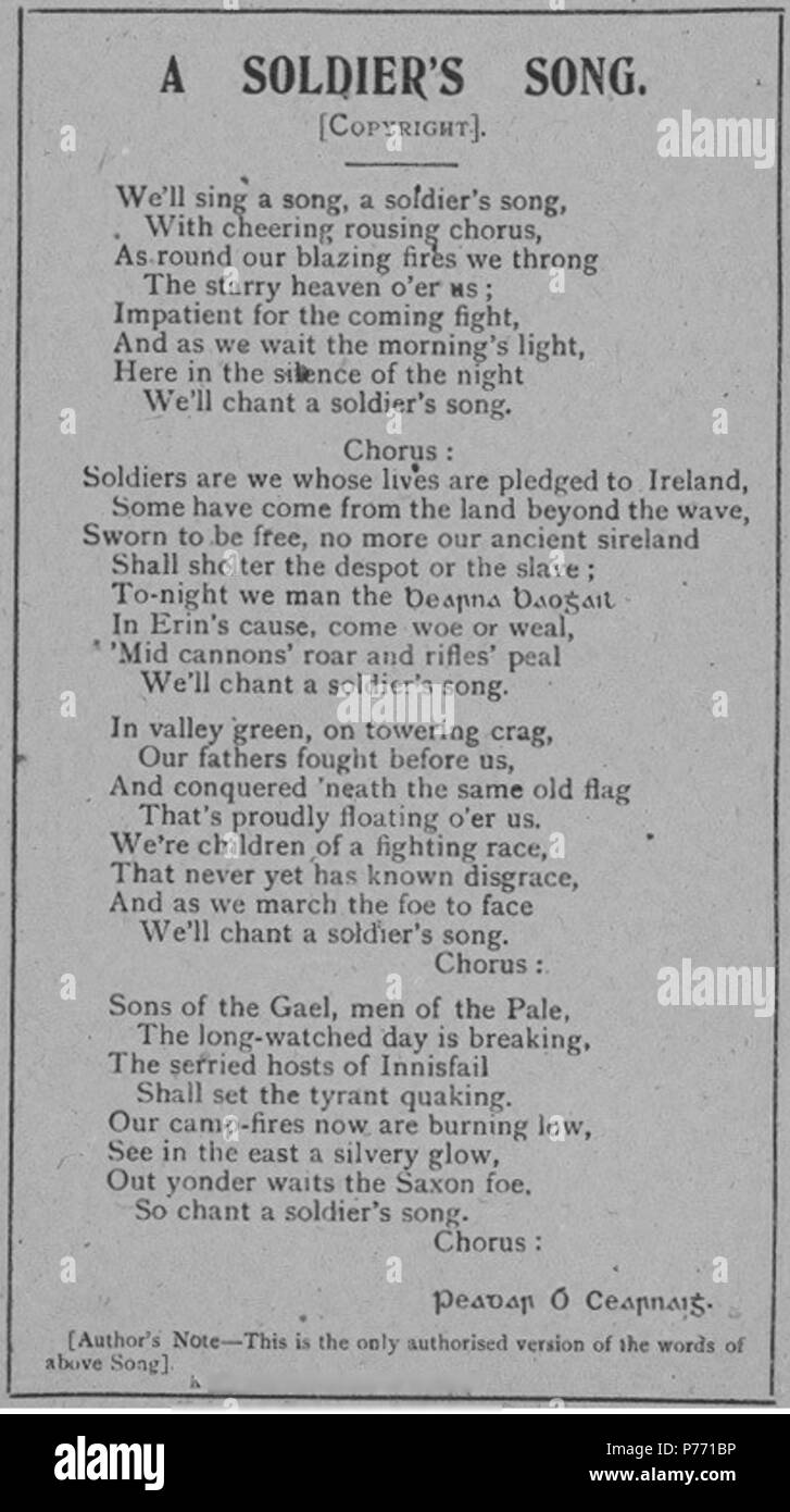 Anglais : Irish National Anthem lyrics de 1916. 1916 1 Irish National Anthem (1916) Banque D'Images