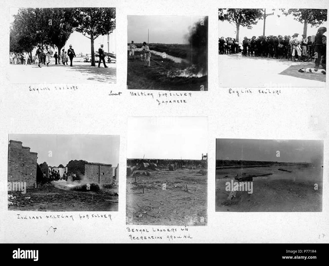 . Anglais : 7.17 Anglais, Japonais et les troupes indiennes, ca. 1900 . Anglais : les sous-titres sur page d'album : les marins anglais ; Piller, la fonte de l'argent japonais ; les marins anglais ; les Indiens pour l'argent de fusion ; les lanciers du Bengale sur terrain de jeux . PH Coll 241.B17a-f Sujets (LCTGM) : marins--la--Chine ; les soldats--japonais--Chine ; les soldats--indien--Chine ; Lancers--indien--Chine ; des uniformes militaires ; Piller ; destruction et pillage de guerre--Chine Sujets (LCSH) : l'Inde. De l'armée. Les lanciers du Bengale . vers 1900 1717 Anglais, Japonais et les troupes indiennes, ca 1900 CHANDLESS (26) Banque D'Images