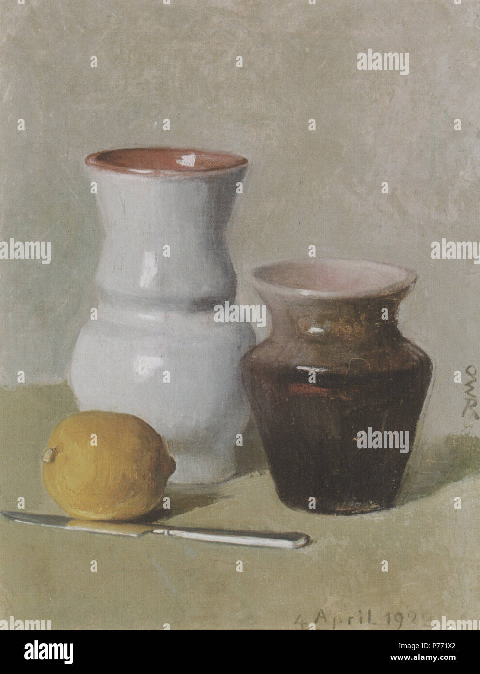 Stilleben mit Vasen, Messer und Zitrone . 1929 203 1929 Roederstein Stilleben mit Vasen Messer und Zitrone Banque D'Images