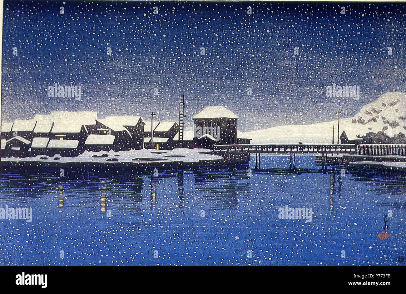 Kawase Hasui : English : : Port de Ebisu sur l'île de Sado Sado (Ebisu minato), de la série de souvenirs du voyage II (Tabi miyage dai nishû) . Ôban vertical ; 26,5 x 39,1 cm (10 7/16 x 15 3/8 in.) . 6 décembre 1921 Kawase Ebisu-11 Banque D'Images