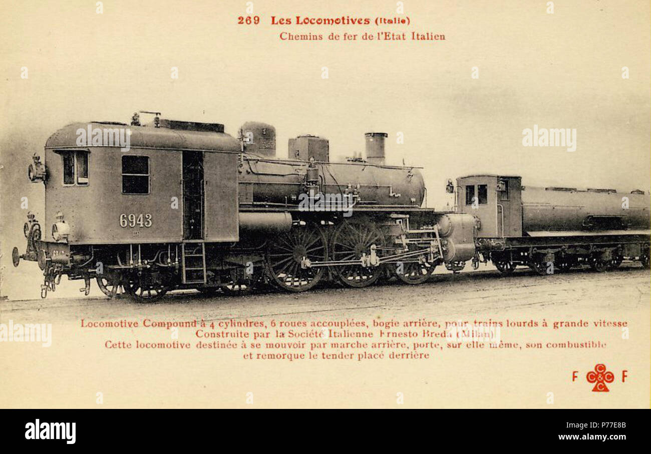 Italiano : Locomotiva 6943 delle Ferrovie dello Stato, appartenente al primo gruppo 690, rinumerato 1907 nel gruppo 670. Entre 1905 et 1907 43 FS 6943 Locomotiva Banque D'Images
