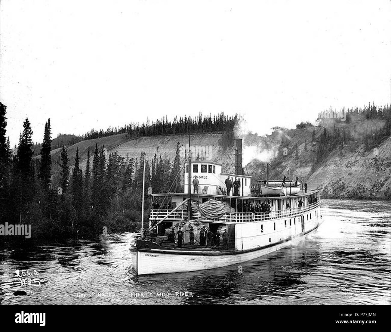 . Anglais : Steamboat GOV. PINGREE Navigation dans la rivière Yukon, Territoire du Yukon, ca. 1898. Anglais : Trente Mile River est le tronçon de la rivière Yukon entre inférieur du lac LaBerge et la rivière Teslin ou Hootalinqua . Légende le droit : 'Gov. Pingree. Trente Mile River' image d'origine dans l'album 16 Hegg, page 15 . Photographie originale par Eric A. Hegg B310 ; copié par Webster et Stevens 256.A. Sujets (LCTGM) : Bateaux à vapeur--Yukon ; des rivières--Yukon Sujets (LCSH) : Gov. Pingree (vapeur) ; Yukon River (Yukon et l'Alaska) . vers 1898 12 Steamboat GOV PINGREE Navigation dans le fleuve Yukon, Territoire du Yukon, ca Banque D'Images
