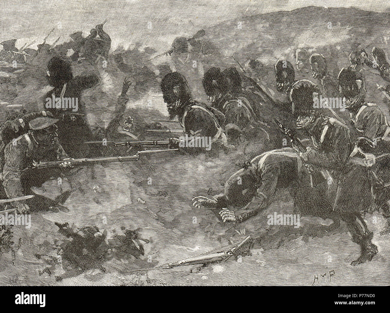 Les gardiens de la Brigade, la récupération des piles de sacs, Bataille d'Inkerman, 5 novembre 1854 Banque D'Images