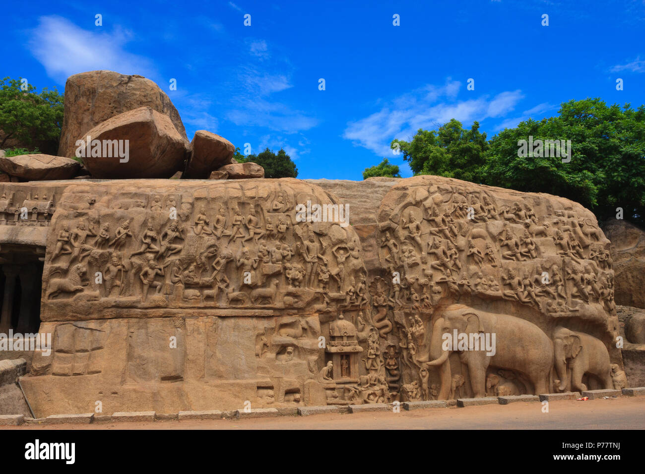 La pénitence d'Arjuna Rock Relief - Mahabalipuram (Tamil Nadu, Inde) Banque D'Images