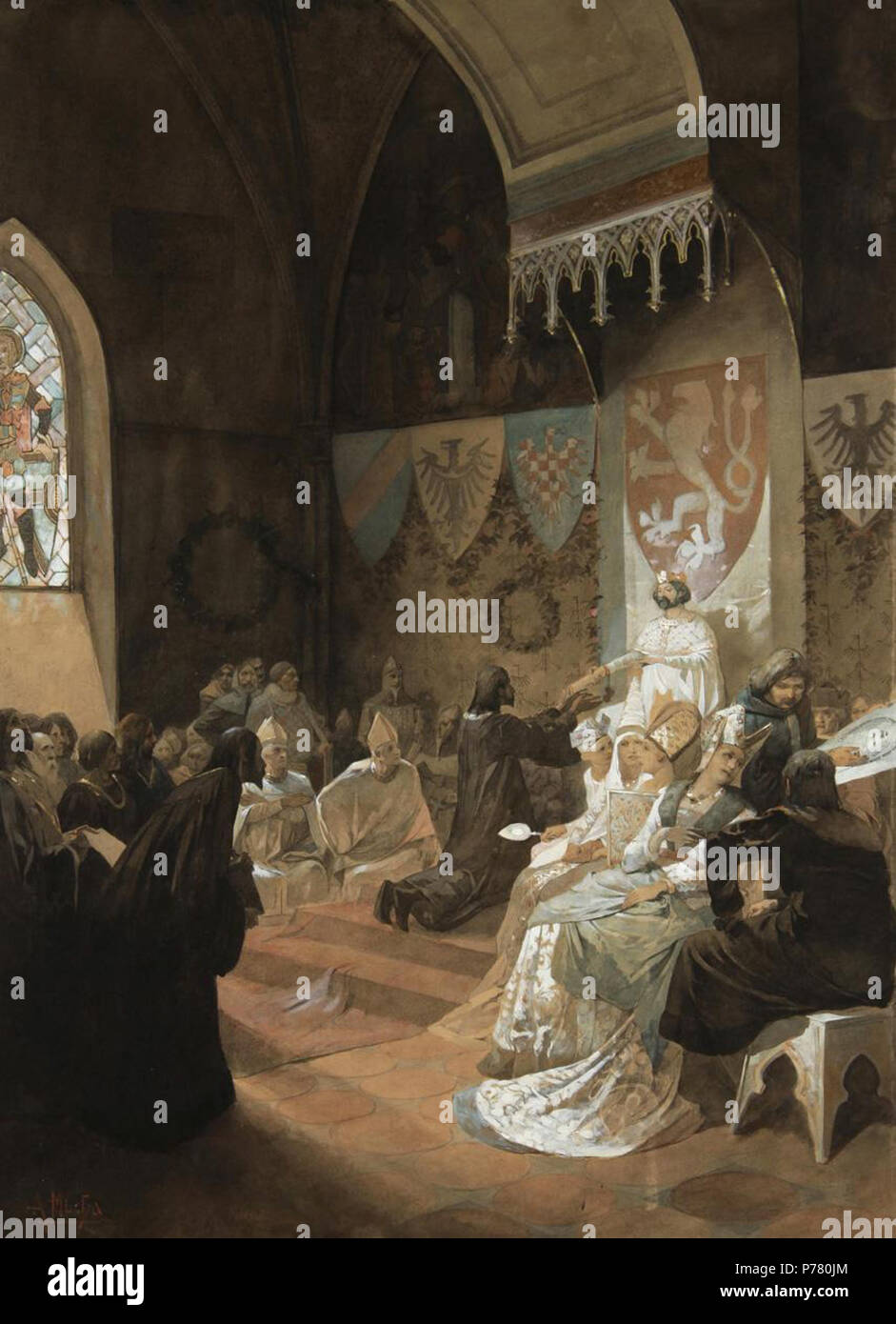 Deutsch : Historische und Aquarellfarben Szen ; Gouache auf Papier, 49,5 x 36 cm . par Alfons Mucha 19393 Historische Voir Banque D'Images