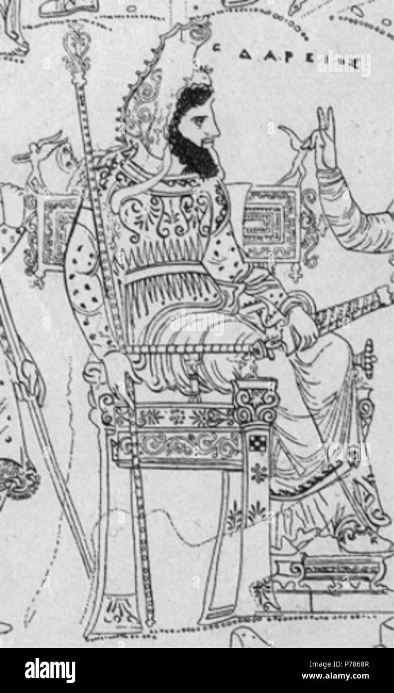 Español : Darío I, rey de los persas Deutsch : Darius aus Baumeister : Denkmäler des klassischen. Alterums 1885. Band I. Tafel ; VI. Figure zeigt Die sogenannten Darius auf der griechischen Darius-Vase dans Napoli, 1851 à Canosa di Puglia gefunden. 1888 20 Darius-Vase Banque D'Images