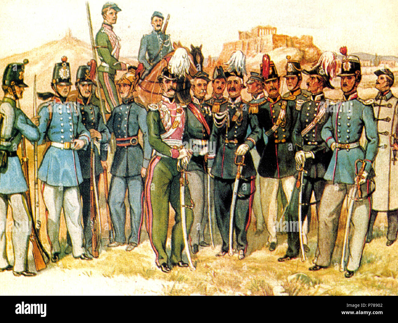 34 uniformes de l'armée grecque 1850 Banque D'Images