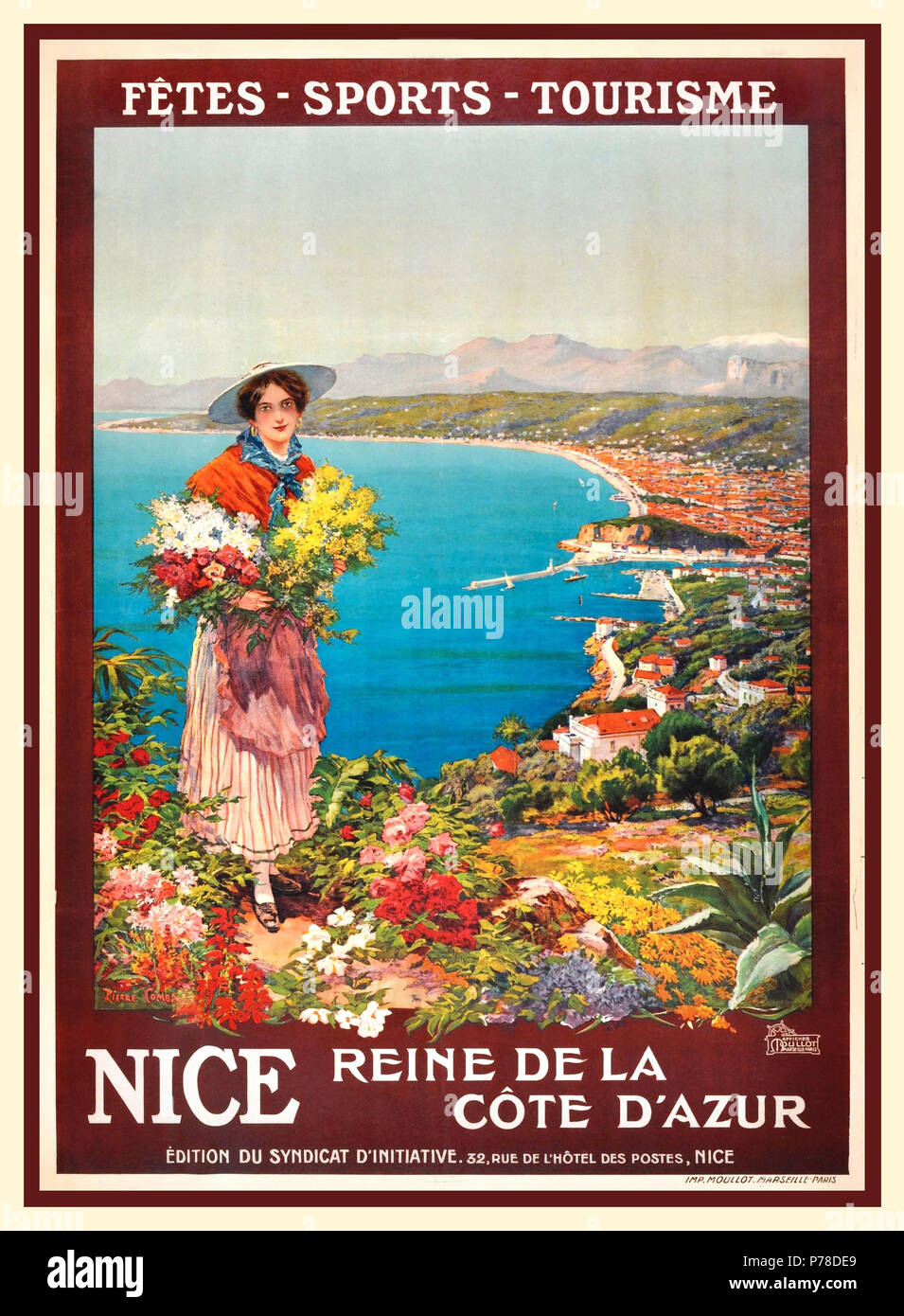 NICE FRANCE Vintage Années 20/Années 30 French Travel Poster - Nice France - La Reine de la Côte d'Azur Sud de la France "La Reine de la Côte d'Azur' Sports Fêtes Tourisme Banque D'Images