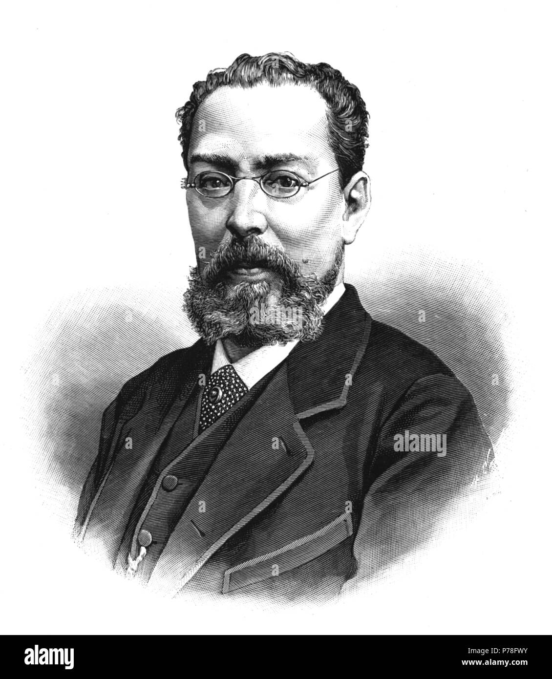 Manuel Tamayo Baus (1829-1898), dramaturgo castellano. La gravure de 1898. Banque D'Images