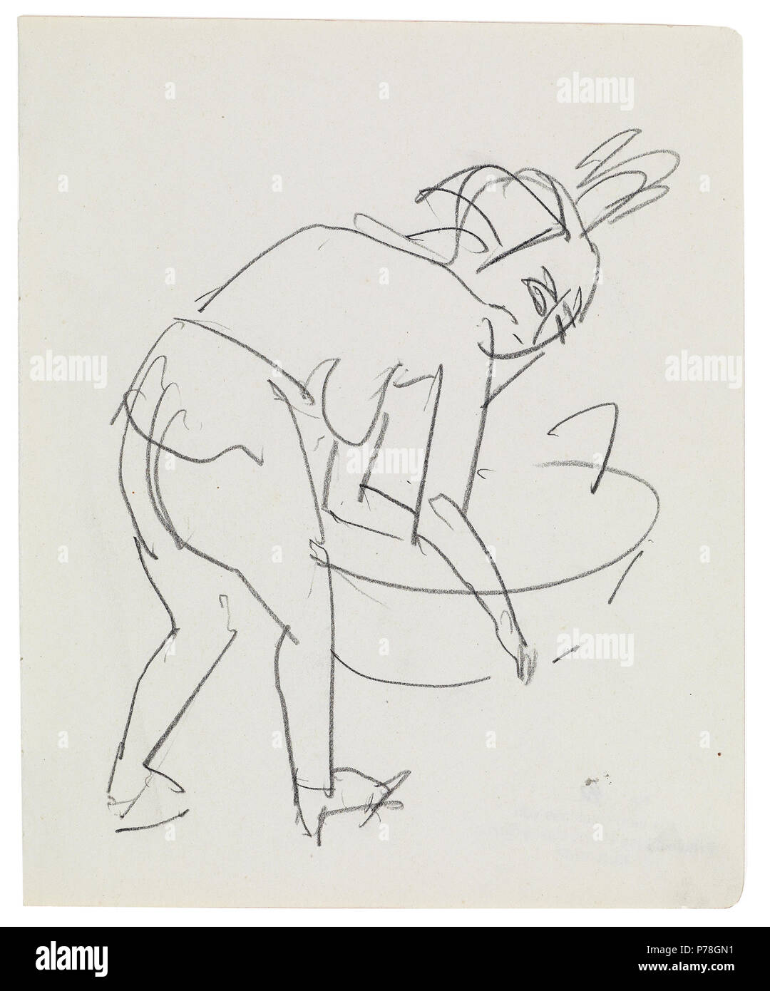 Zweigniederlassungen waschende Frau, Bleistift auf Papier, 20,5 x 17 cm . vers 1910 10 Ernst Ludwig Kirchner Zweigniederlassungen waschende Frau c1910 Banque D'Images