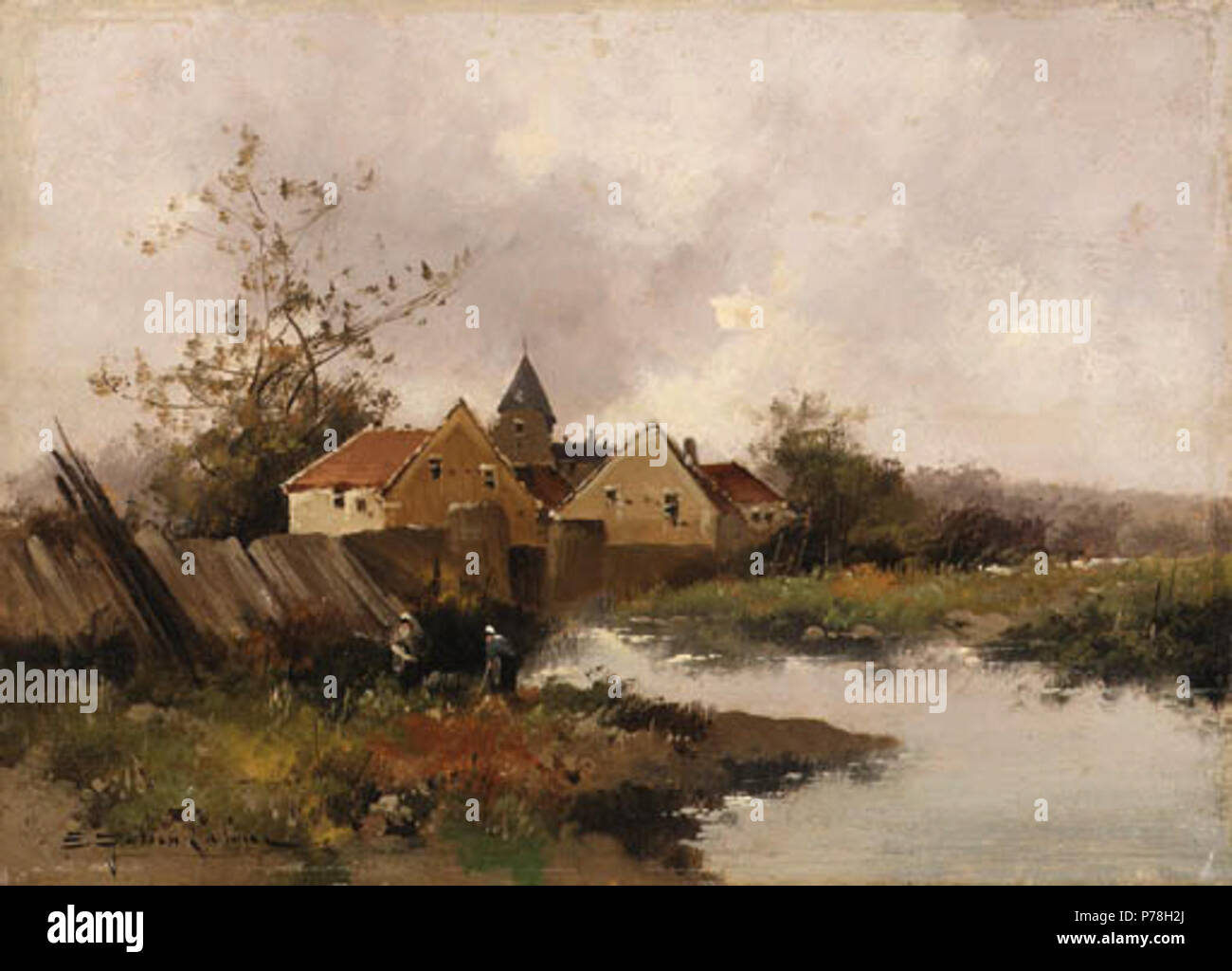 11 Eugène Galien-Laloue village au bord de l'Eau Banque D'Images