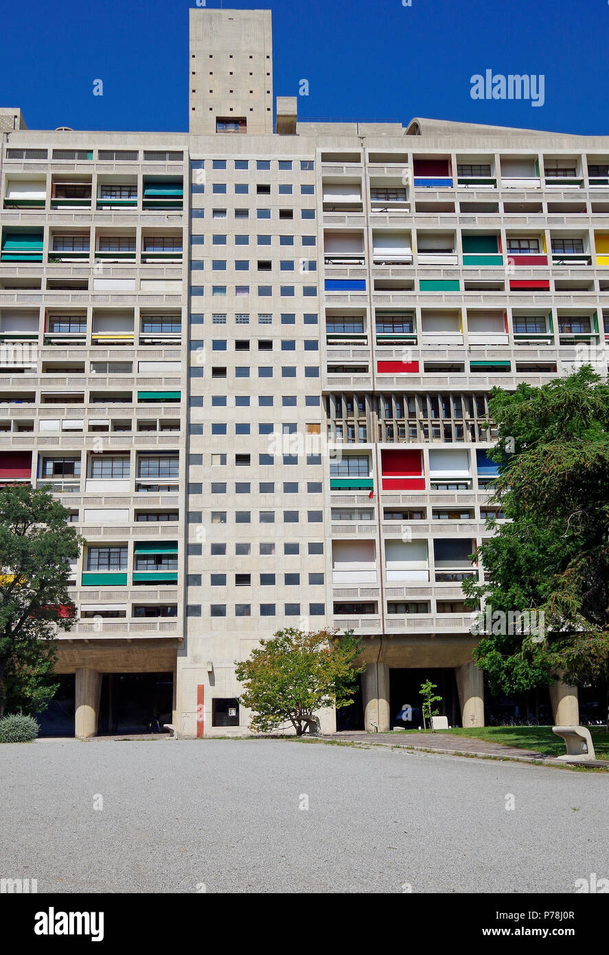 Élévation est de l'Unité d'habitation, un immeuble à Marseille, l'architecte Le Corbusier, un pionnier de l'architecture moderne. Banque D'Images