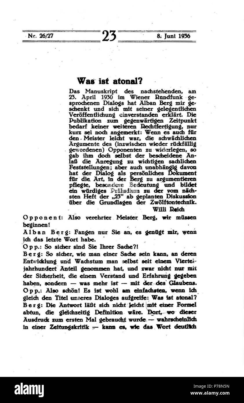 . Est-ce qu'atonale N/A 3 Est-ce qu'Alban Berg 01 atonal Banque D'Images