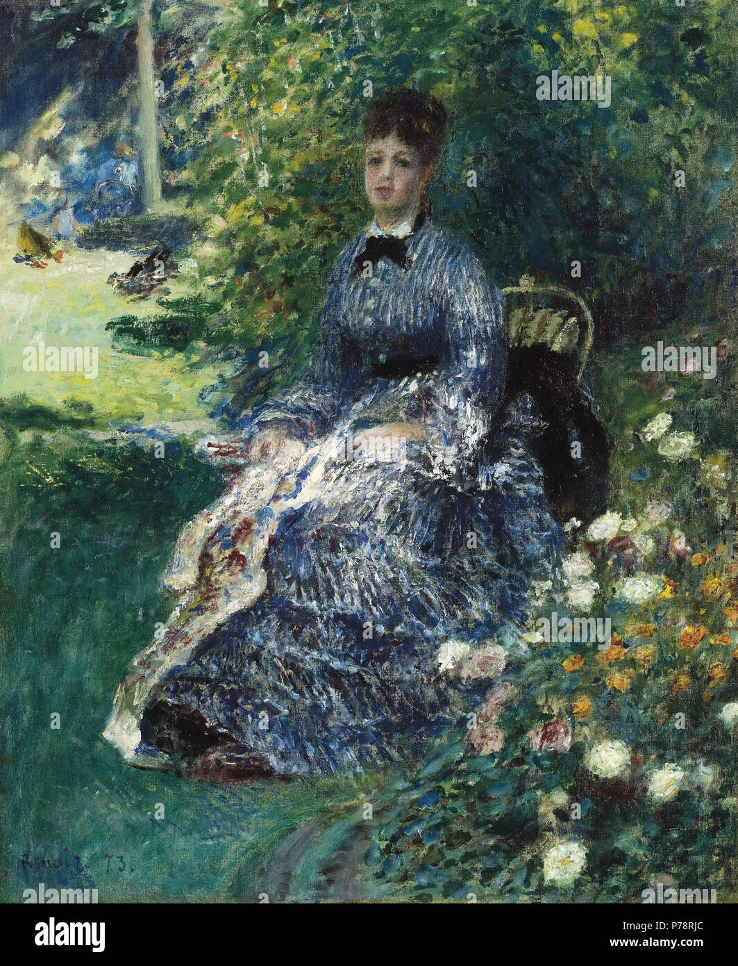 . La tapisserie dans le parc, Camille Monet . Portrait présumé de Camille Monet . 18731 'La tapisserie dans le parc, Camille Monet', la peinture de Renoir Banque D'Images