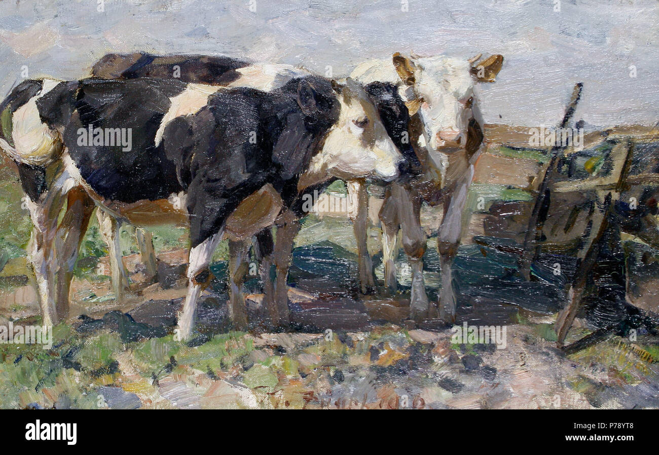 29 Heinrich von Zügel vaches dans un champ 1910 Banque D'Images