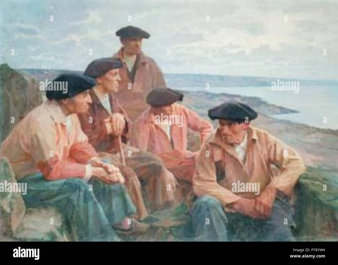 Anglais : Huile sur toile par l'artiste français Henri Royer (1869-1938) English : Huile sur toile de l'artiste français Henri Royer (1869-1938). 113 x 162 cm. . 1935 29 Henri Royer Devant la grande mer Cote Basque Banque D'Images