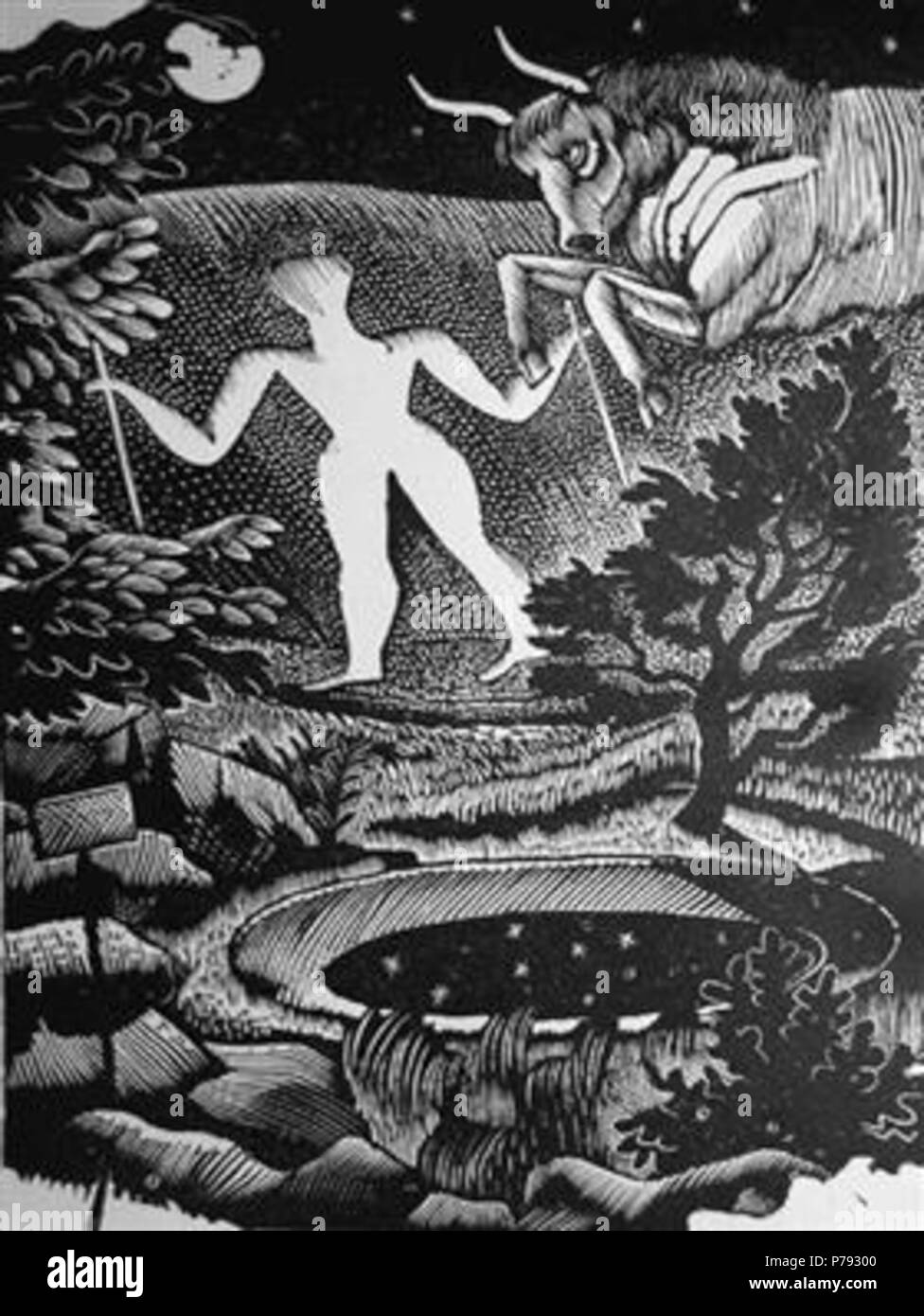Travail par Eric Ravilious . avant 1942 48 mai - Ravilious-gravure sur bois-de-la-long-man-de-Wilmington Banque D'Images