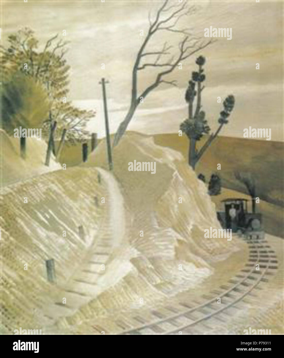 Travail par Eric Ravilious . avant 1942 49 Ravilious - vapeur-train-l'arrondissement-a-bend-eric-ravilious Banque D'Images