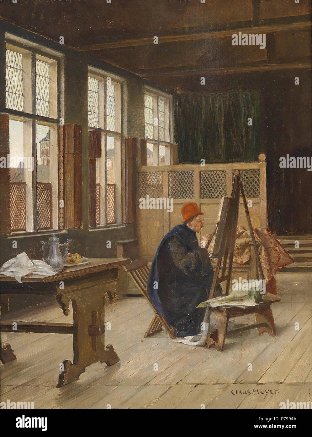 Der Maler in seinem Atelier, signiert Claus Meyer, Öl auf Holz, 41 x 32 cm . par 191913 Claus Meyer Maler in seinem Atelier Banque D'Images