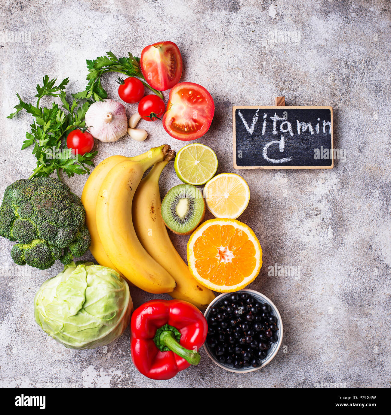 Aliments contenant de la vitamine C. Une alimentation saine Banque D'Images