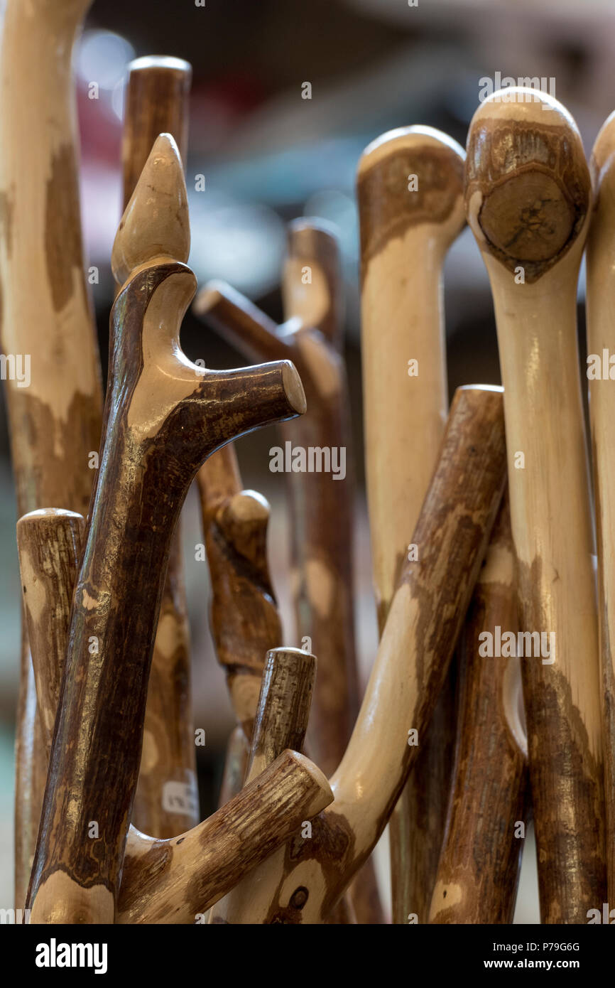 Bâtons en bois et pouce sélectionné cannes de marche. Banque D'Images