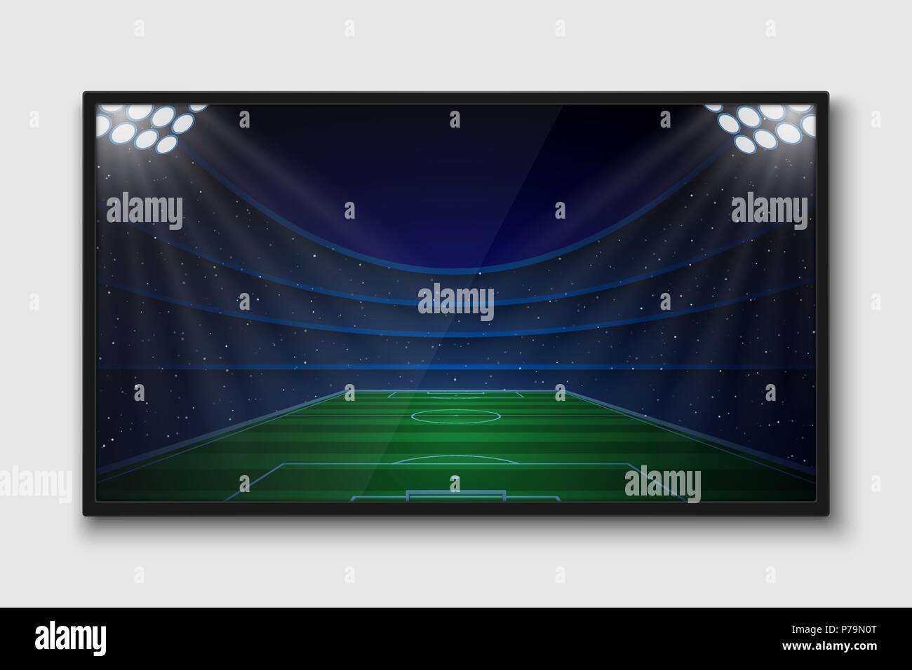 Réaliste à l'écran du téléviseur. Panneau LCD télévision moderne avec match de foot Illustration de Vecteur