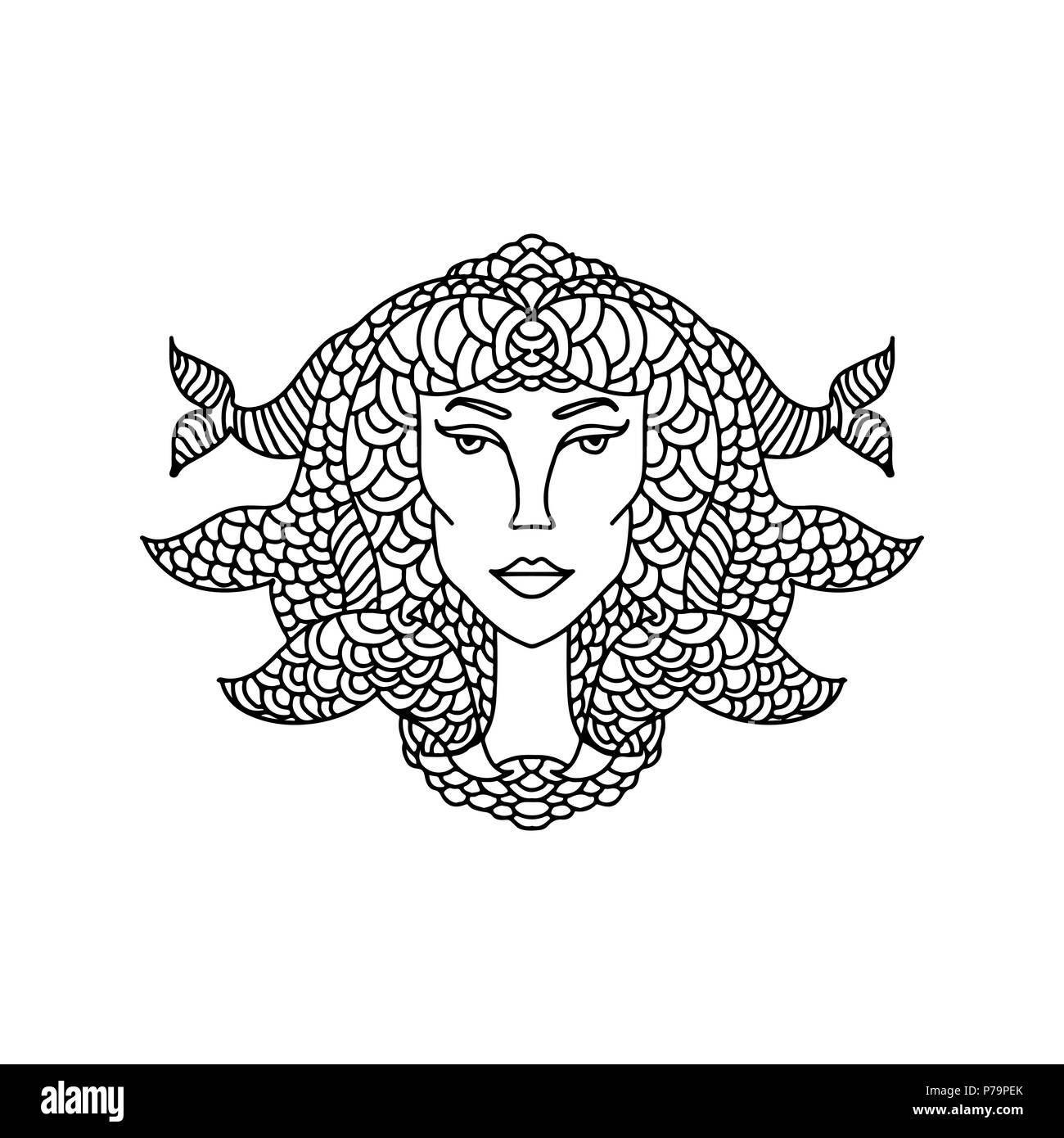 Pisces girl portrait. Le signe de zodiaque pour des profils à colorier. Simple noir et blanc illustration vectorielle. Illustration de Vecteur