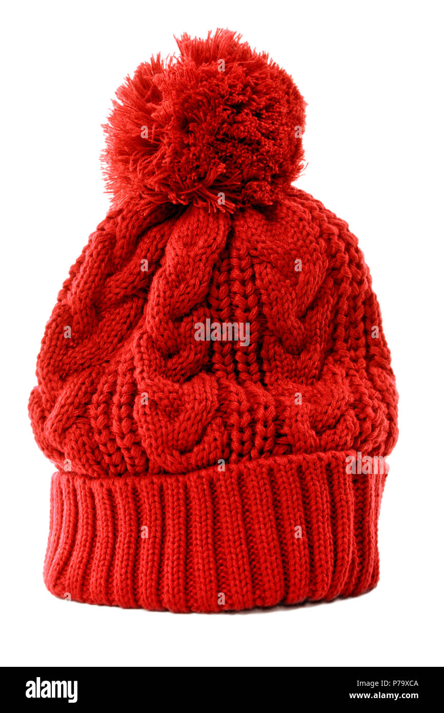Bobble rouge hat ou tricoter hat isolé sur un fond blanc Photo Stock - Alamy