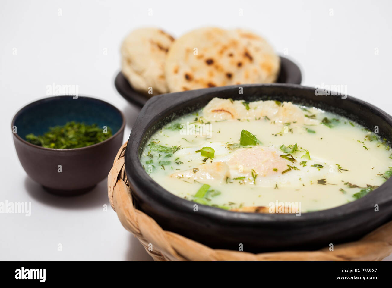 Oeuf poché colombien traditionnel appelé changua Soupe Banque D'Images